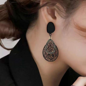Exaggerated Black Floral Element Earrings