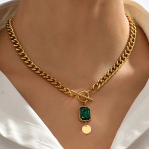 Cubic Zirconia & Disc Charm OT Buckle Necklace