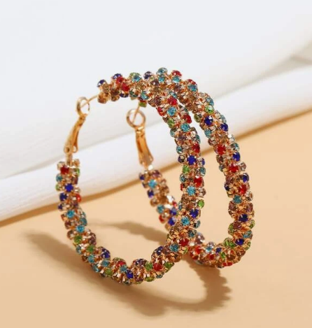 Random Colour Rhinestone Decor Hoop Earrings - Image 2