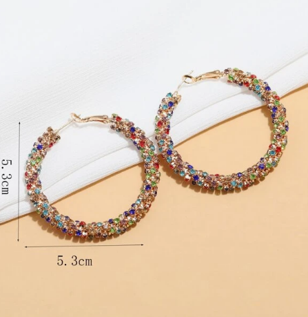 Random Colour Rhinestone Decor Hoop Earrings - Image 3