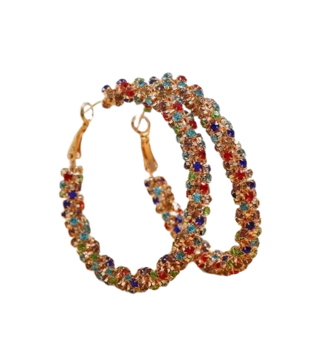 Random Colour Rhinestone Decor Hoop Earrings