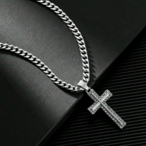 Cubic Zirconia Cross Pendant Necklace for Men