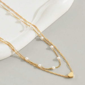 Pearl Heart Pendant Layered Necklace
