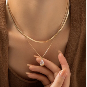 2pcs Zirconia Pendant Double Necklace