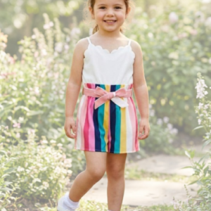 Scallop Trim Belted Cami Romper