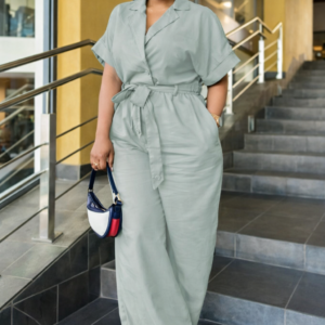 Sage Serenity Belted Wide-Leg Jumpsuit
