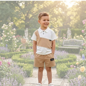 Stylish Colour-Block Polo & Shorts Set for Boys