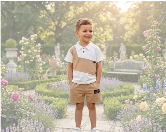 Stylish Colour-Block Polo & Shorts Set for Boys