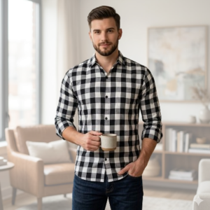Classic Black & White Checked Button-Up Shirt