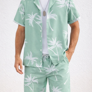 TropicVibe Men’s Summer Co-Ord Set – Palm Print Shirt & Shorts